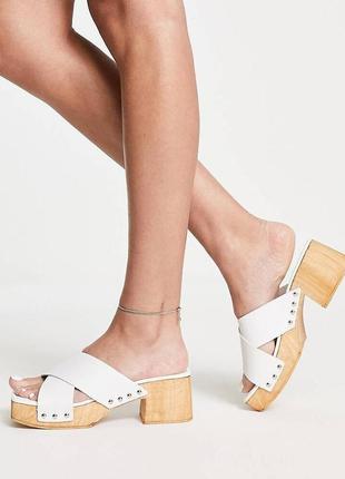 Кожаные шлепанцы клоги на толстом невысоком каблуке topshop 36,5- 37,6 размер