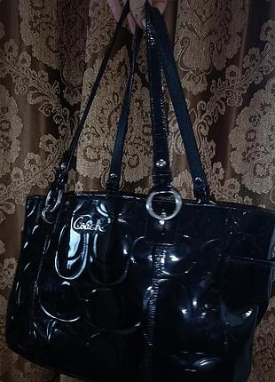 Coach bag purse shiny black leather сумка