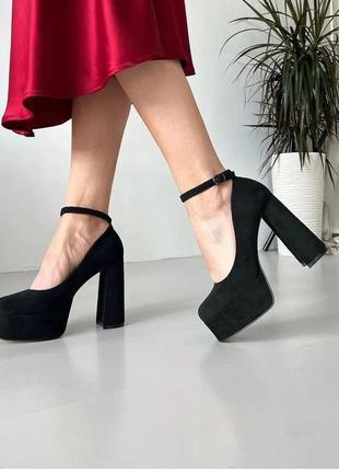 Женские замшевые туфли на высоком каблуке и платформе3 фото