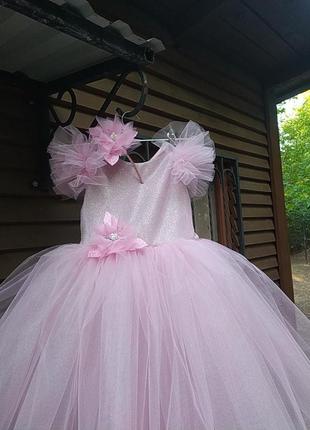 Платье на 6-7 лет розовое фатиновое размер 122-128 пышно в пол нарядное выпускное на фотосессию5 фото