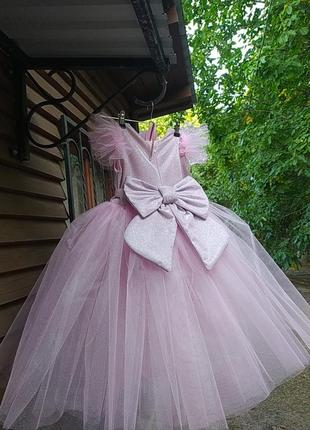 Платье на 6-7 лет розовое фатиновое размер 122-128 пышно в пол нарядное выпускное на фотосессию2 фото