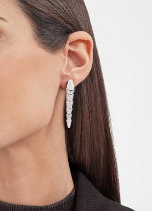 Серьги змейки змея серебро 925 висюльки брендовые в стиле bvlgari