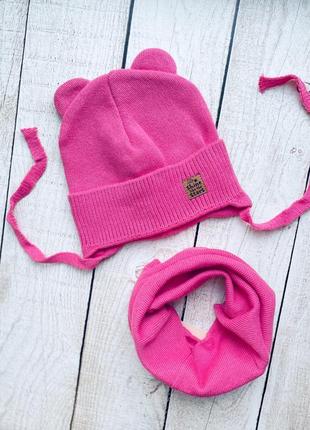 Деми шапка с ушками с завязками от 1 года для девочки