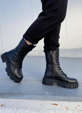 Ботинки женские кожаные черные, высокие зимние берцы.6 фото