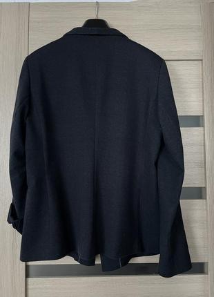 Жакет пиджак прямой женский темно синий в тонкую полоску7 фото