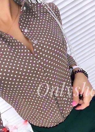 Рубашка женская классическая деловая стильная в горошек на пуговицах с длинным рукавом размеры 42-48 арт 132