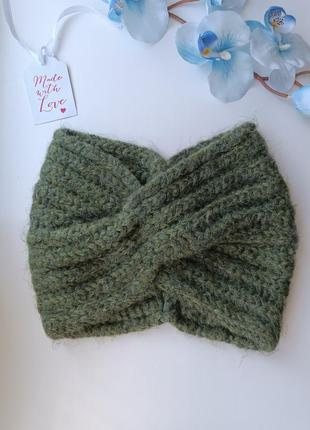 Широкая вязаная повязка пушистая шапка чалма тюрбан