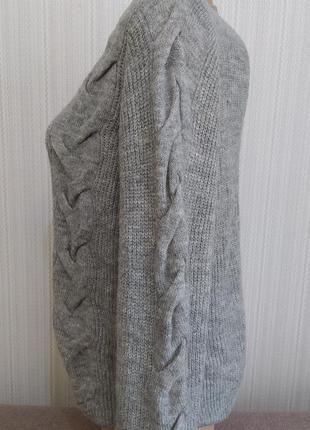 Невероятная женская кофта джемпер свитер серый с объемными рукавами и красивой вязкой2 фото