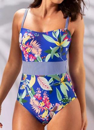 Суперовый слитный купальник батал в цветочный принт pour moi 08-24 🌺🌴🌺
