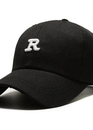 Бейсболка кепка черная унисекс универсальная лого вышитая r