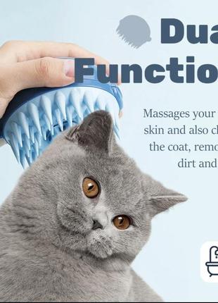 Щітка масажер для тварин, для котів та собак, дозатор для шампуню1 фото