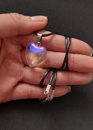 Кулон сердечко натуральный камень опал1 фото