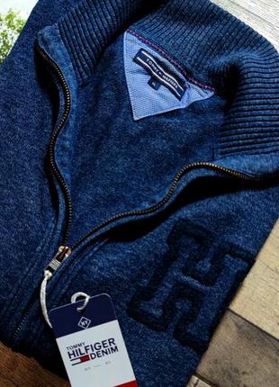 Мужской брендовые хлопковый джемпер кардиган на молнии tommy hilfiger в синем цвете размер xl3 фото