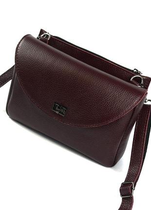 Бордовая кожаная женская сумка клатч через плечо на два отделения, мини сумочка из натуральной кожи2 фото