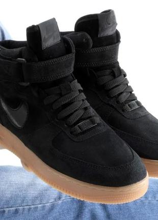 Зимние мужские кроссовки nike air force 1 high black brown (мех) 40-41-42-43-44-455 фото