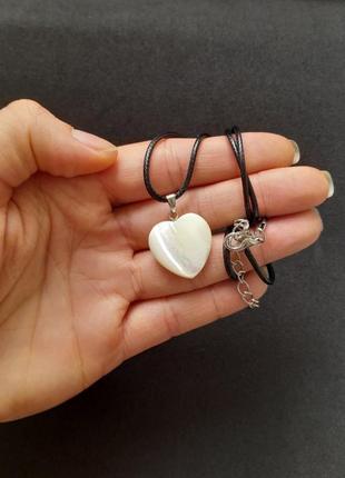 Кулон сердечко натуральный камень перламутр3 фото