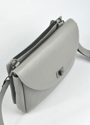 Серая кожаная женская маленькая сумка клатч через плечо, мини сумочка из натуральной кожи два отдела3 фото