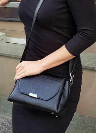 Кожаная женская мини сумочка клатч на три отделения, маленькая черная сумка из натуральной кожи2 фото