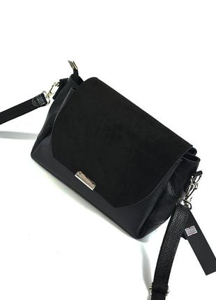 Черная женская маленькая сумка клатч из натуральной кожи и замши, замшевая кожаная мини сумочка