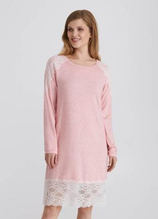 Розовая ночная рубашка с длинным рукавом тм ellen (ldm 109/03/01)