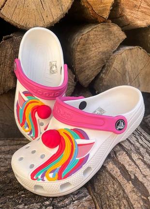 Детские кроксы сабо crocs classic kids fun lab classic i am unicorn clog white белые1 фото