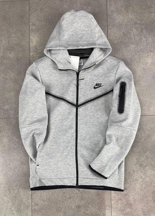 Мужской серый зип худи nike tech fleece с капюшоном сірий зіп худі nike tech fleece