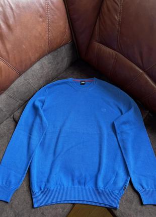 Хлопковый свитер джемпер hugo boss оригинальный синий электрик4 фото