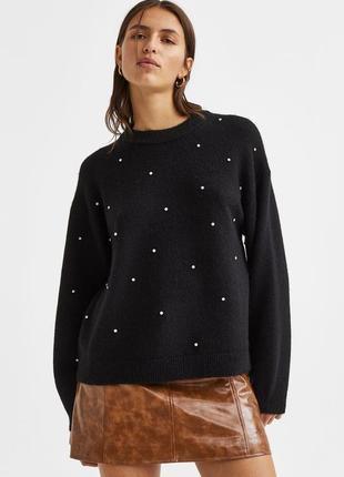 H&m светр джемпер з бісеру чорний/стрази