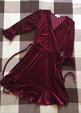 Бордовое платье на запах велюр бархат1 фото