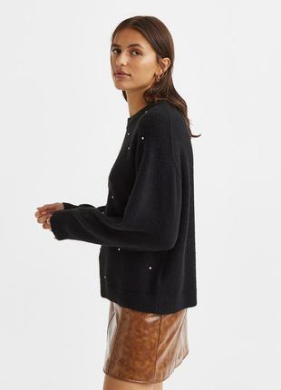 H&m свитер джемпер из бисера черный/стразы3 фото