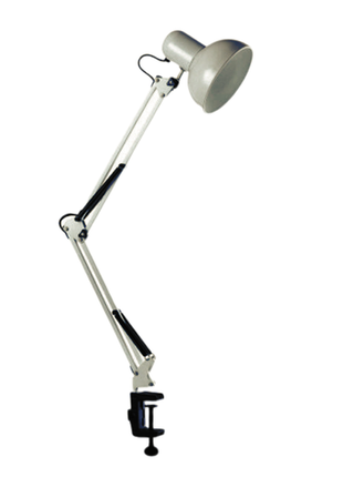 Настільна лампа на струбцині для навчання, роботи, макіяжу, манікюру e27 lu-074-1800 серебро tm lumano