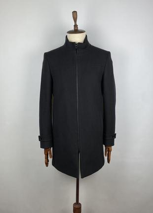 Мужское черное шерстяное пальто zara man