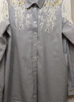 Снижка!!!!стельная женская рубашка в полоску с вышивкой promod