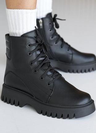 Стильні чорні жіночі черевики зимові,з блискавкою,шкіряні/шкіра-жіноче взуття на зиму 2023-20242 фото