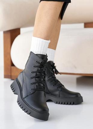 Стильні чорні жіночі черевики зимові,з блискавкою,шкіряні/шкіра-жіноче взуття на зиму 2023-20244 фото