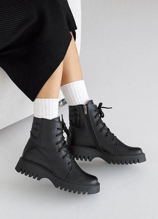 Стильні чорні жіночі черевики зимові,з блискавкою,шкіряні/шкіра-жіноче взуття на зиму 2023-20245 фото