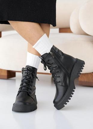 Стильні чорні жіночі черевики зимові,з блискавкою,шкіряні/шкіра-жіноче взуття на зиму 2023-20247 фото
