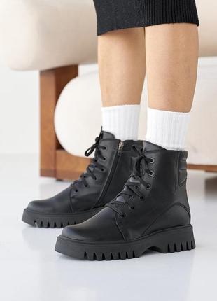Стильні чорні жіночі черевики зимові,з блискавкою,шкіряні/шкіра-жіноче взуття на зиму 2023-20248 фото