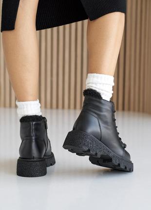 Топовые черные зимние ботинки женские,на высокой подошве, кожаные/кожа-женская обувь на зиму 2023-20244 фото