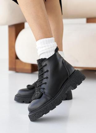 Топовые черные зимние ботинки женские,на высокой подошве, кожаные/кожа-женская обувь на зиму 2023-20248 фото