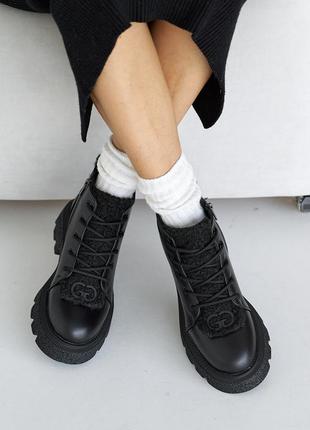 Топовые черные зимние ботинки женские,на высокой подошве, кожаные/кожа-женская обувь на зиму 2023-20249 фото