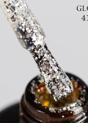 Гель-лак gloss 411 (серебристый, голографический микроблеск и блестки), 11 мл