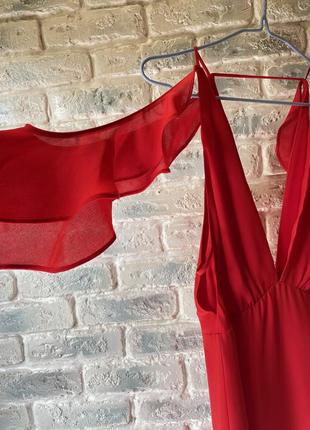 Платье topshop, красное платье, платье, красное платье, открытые плечи, с рюшкой, глубокое декольте, 384 фото