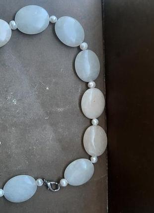Шикарное винтажное женское ожерелье ручной работы гатуральноекамение белый кварц и годовые качественные жемчуга