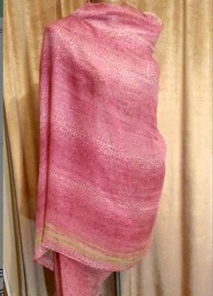 Палантин лёгкий вискозный шарф mango розово-малиновый с салатными полосками2 фото