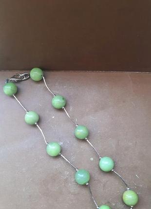 Винтажное стильное ожерелье ручной работы мельхиоровый металл и настоящий камень зеленый оникс3 фото