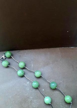 Винтажное стильное ожерелье ручной работы мельхиоровый металл и настоящий камень зеленый оникс4 фото