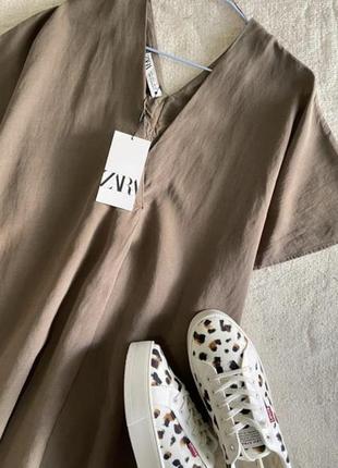 Zara платье миди, оверсайз лён2 фото