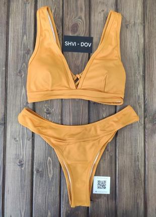 Раздельный однотонный купальник бикини оранжевого цвета от cupshe, размер м3 фото