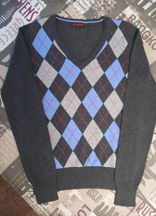 Фирменный хлопковый свитер в ромбы